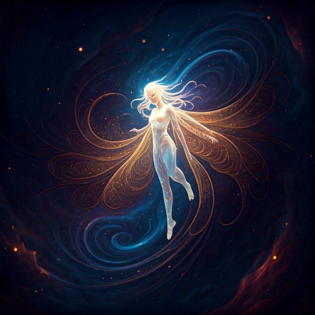 Ethereal Being in a Swirling Vortex