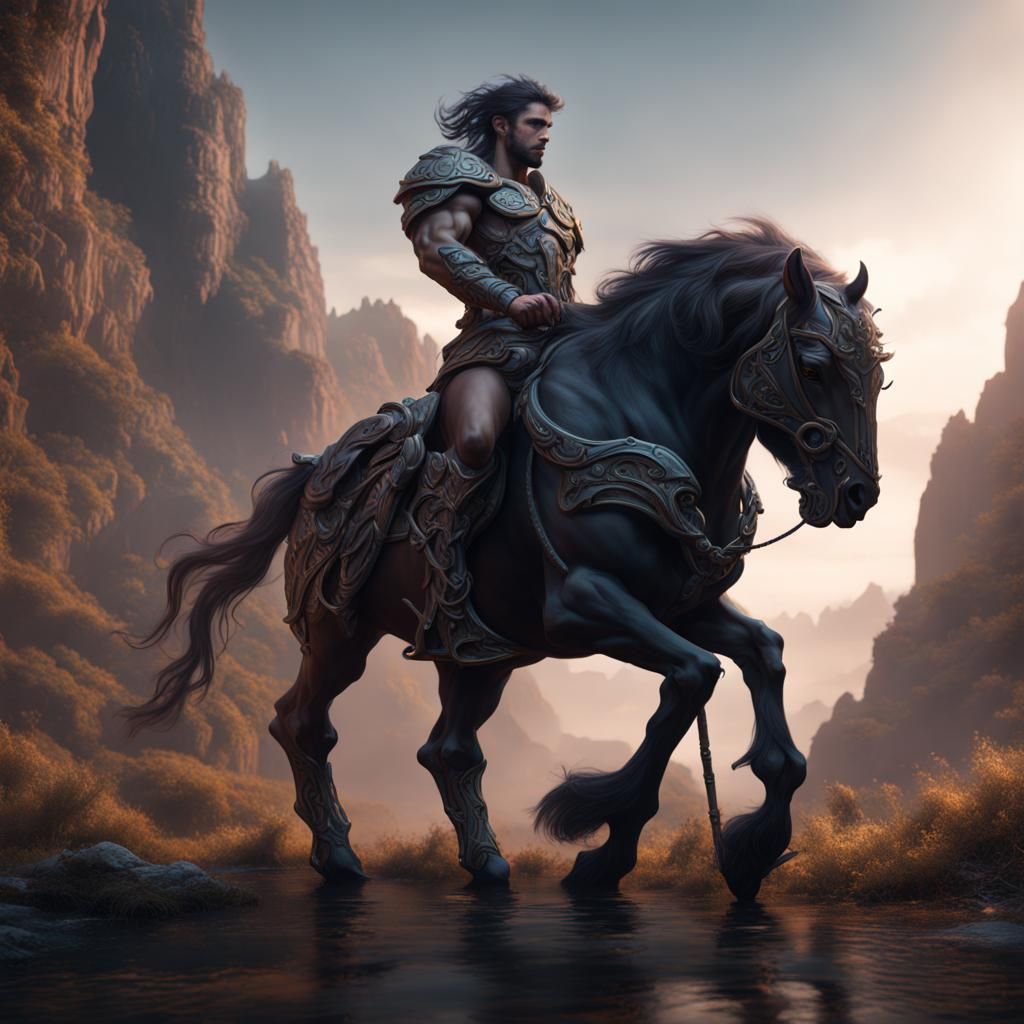 Fantastical Dark Centaur Male in Detailed Matte Painting