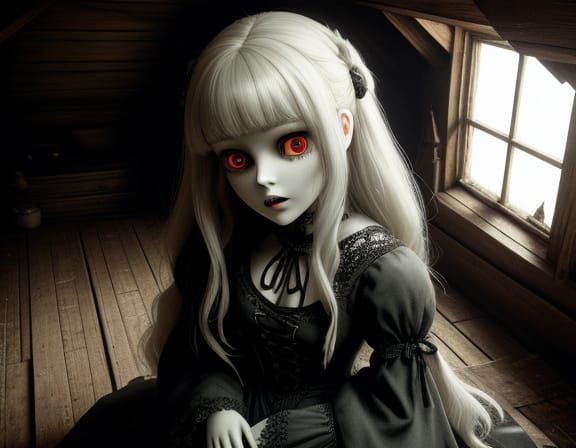 Creepy Doll with Chipped Paint in Dusty Attic