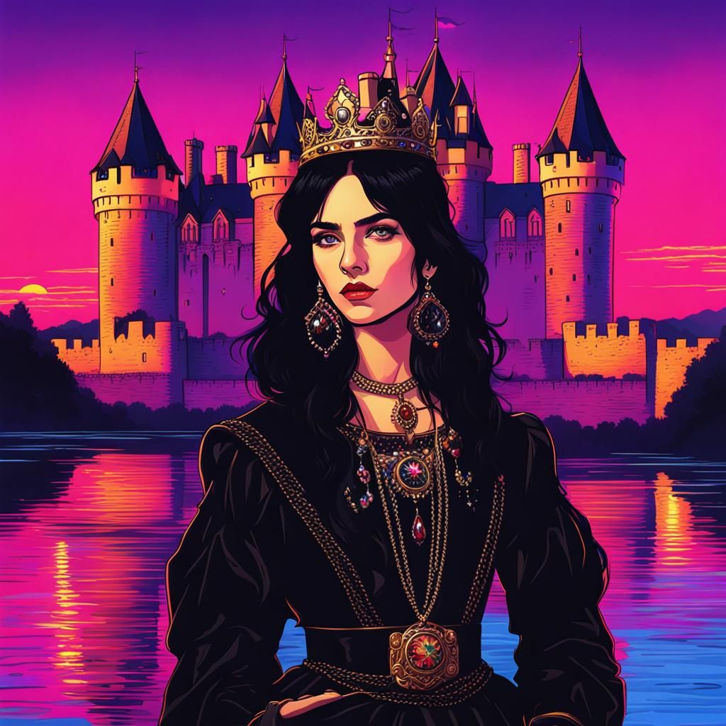 Tudor Queen in Synthwave Neon Retro Style