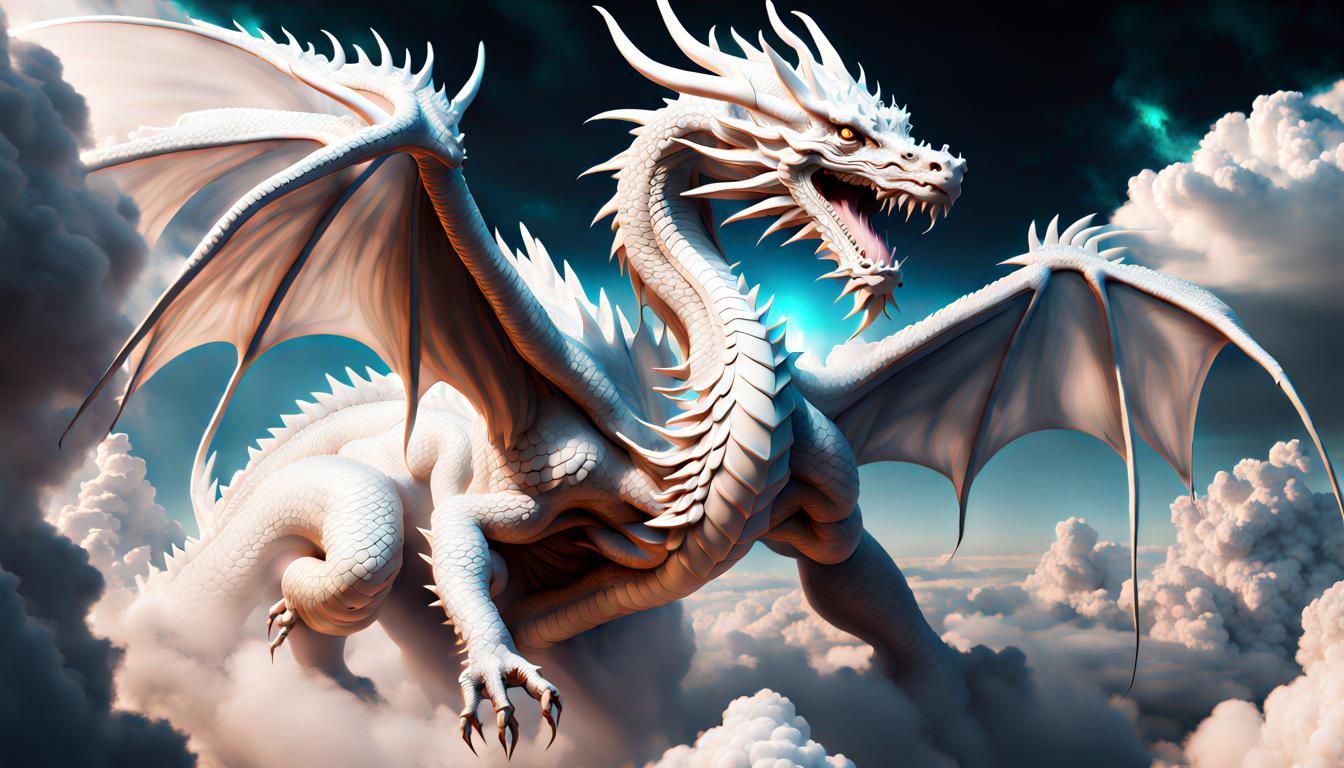 Majestic White Dragon God in Ethereal CGI
