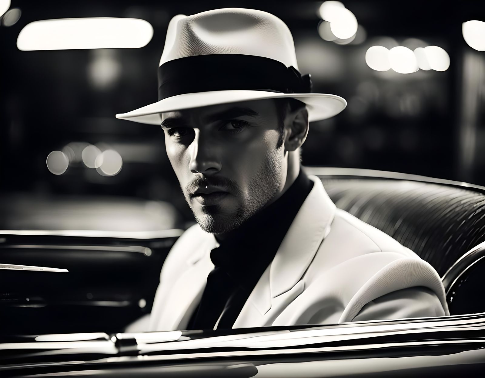 Vintage Gangster in Chicago Garage, Duotone Masterpiece