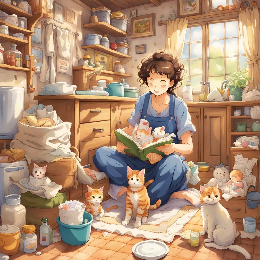 Busy Mother's Happy Anime Home Life