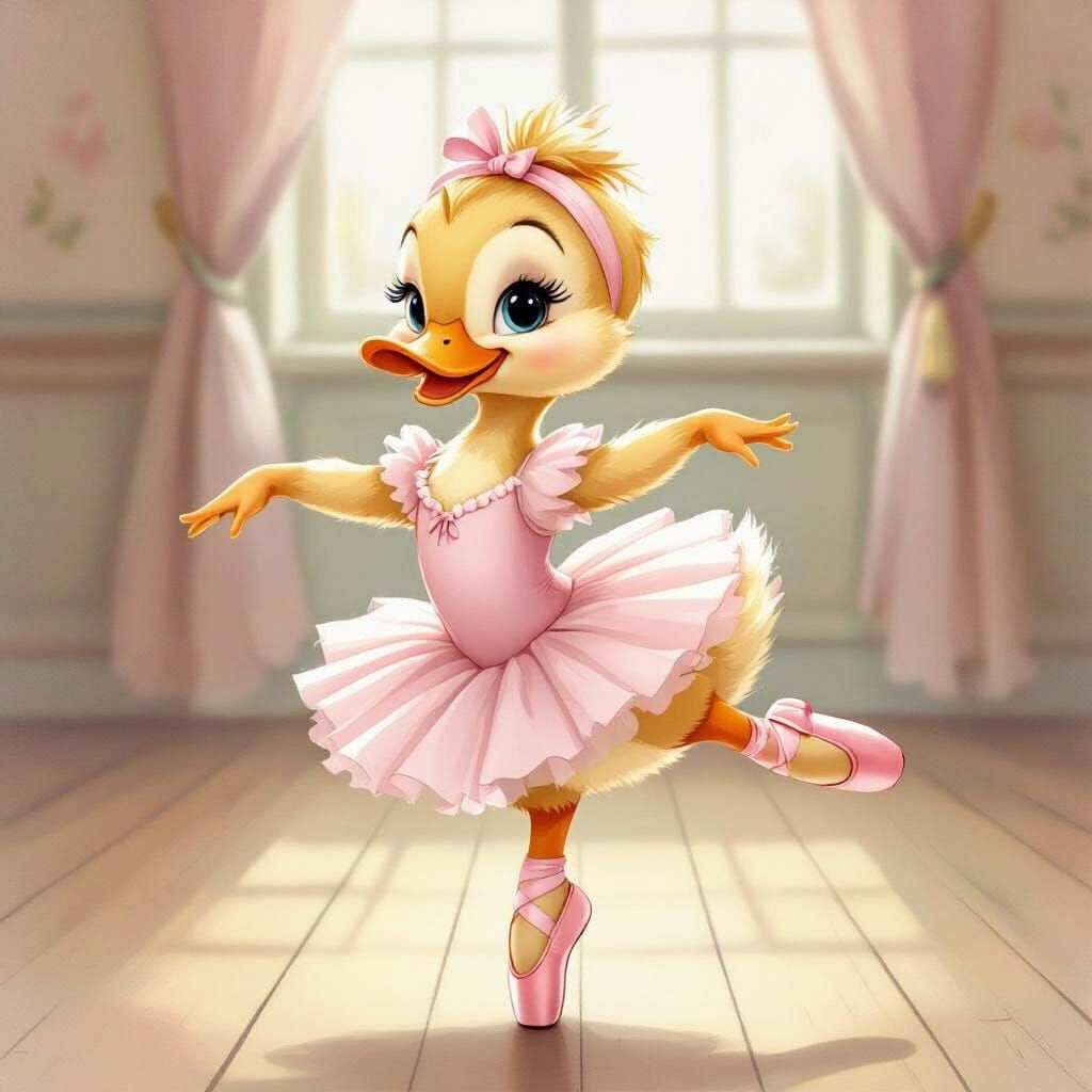 Duckling Ballerina in Pink Tutu at Ballet Class