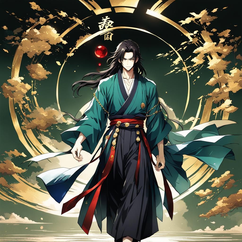 Anime Man with Kimono and Jade Yin-Yang