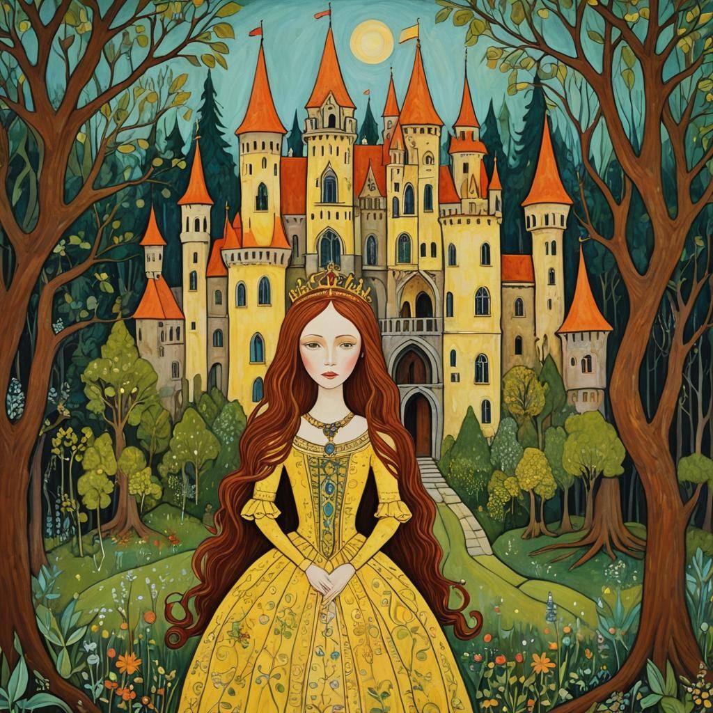 Fairytale Queen in Naive Art Style