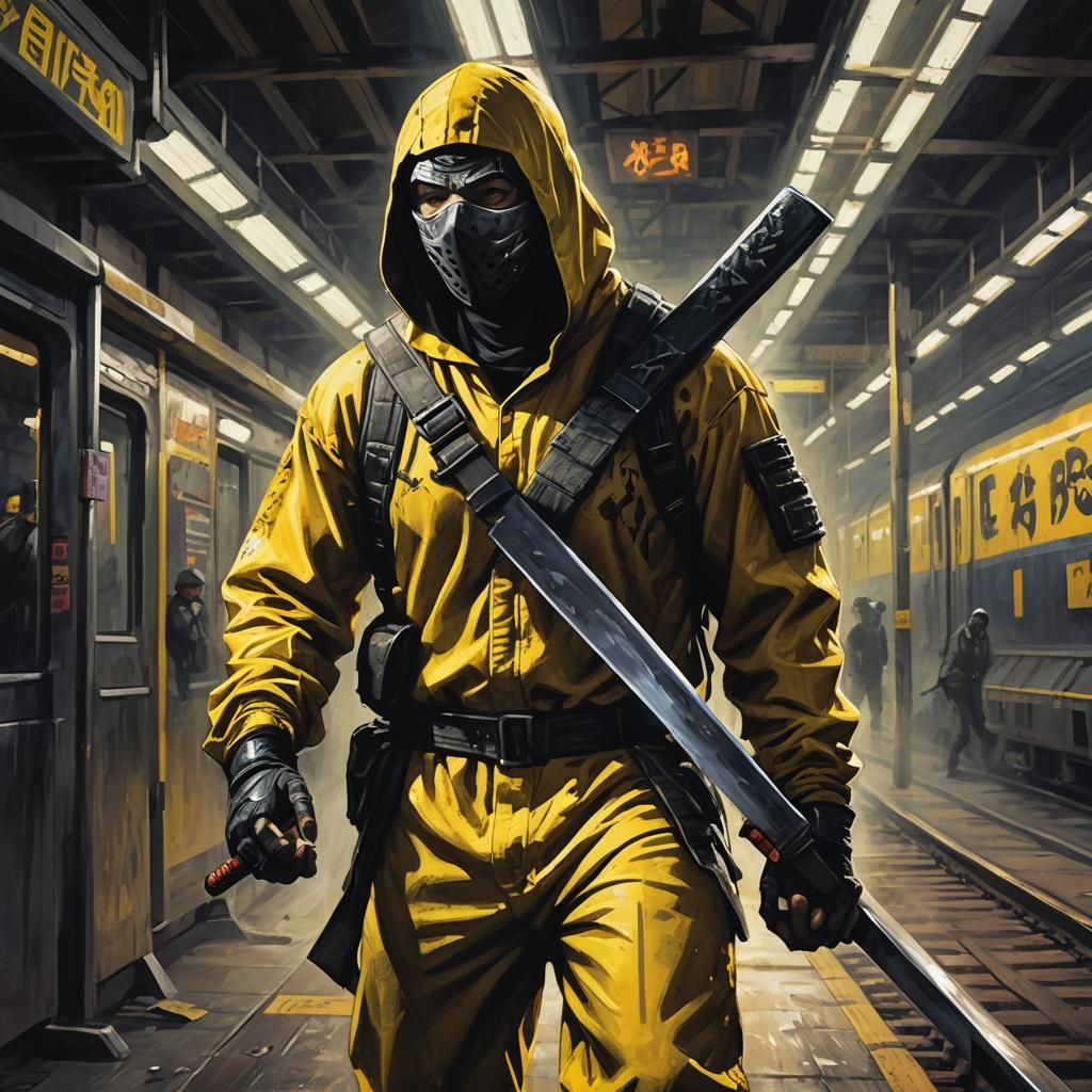 Ninja Assassin with Machete in Oil Painting Style