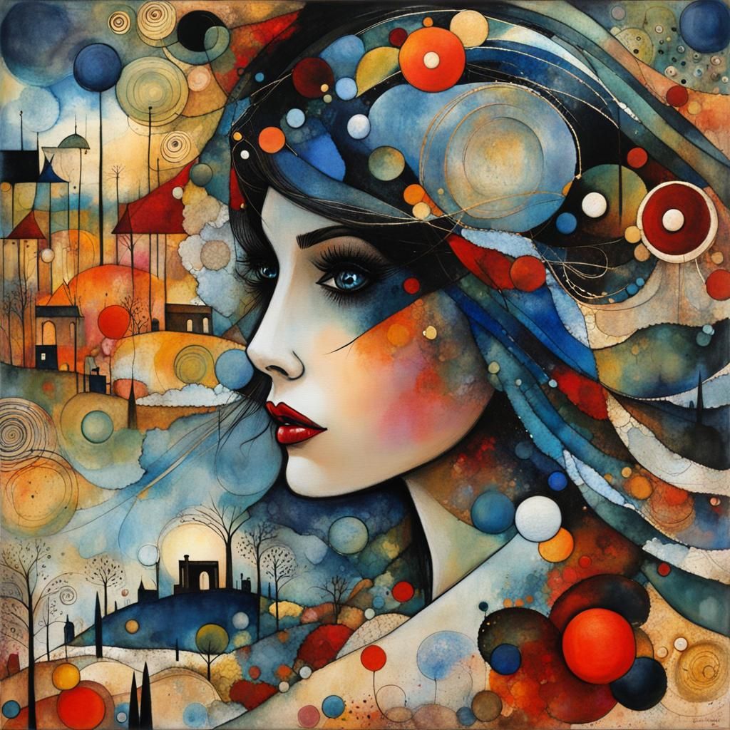 Girl on Windy Hill: Liquid Ink Watercolor Illustration