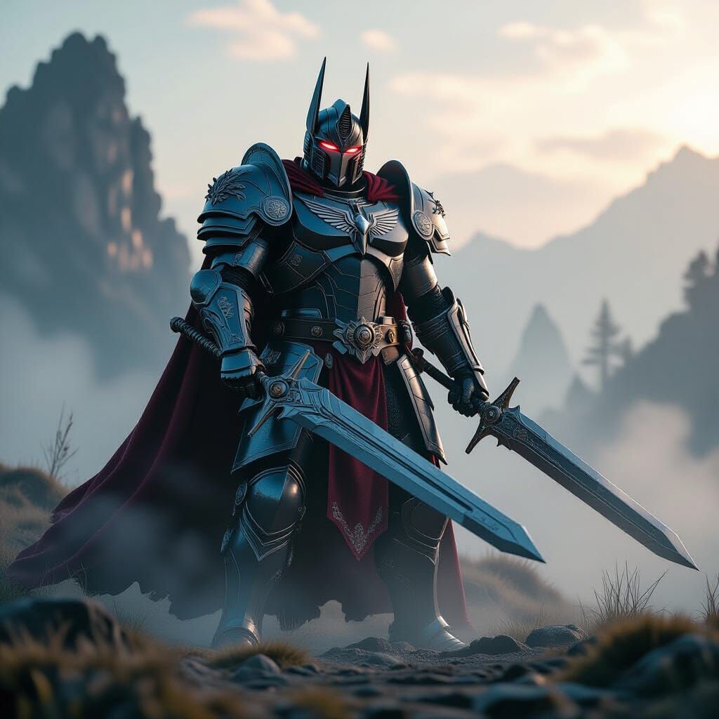 Human Paladin in Misty Landscape, Fantasy Art