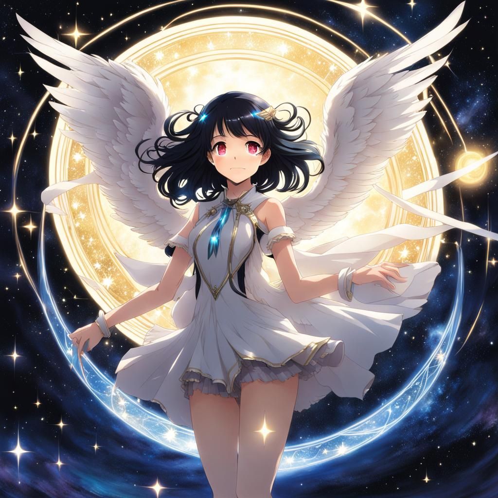 Dreamcore Angel Girl in Starry Sky