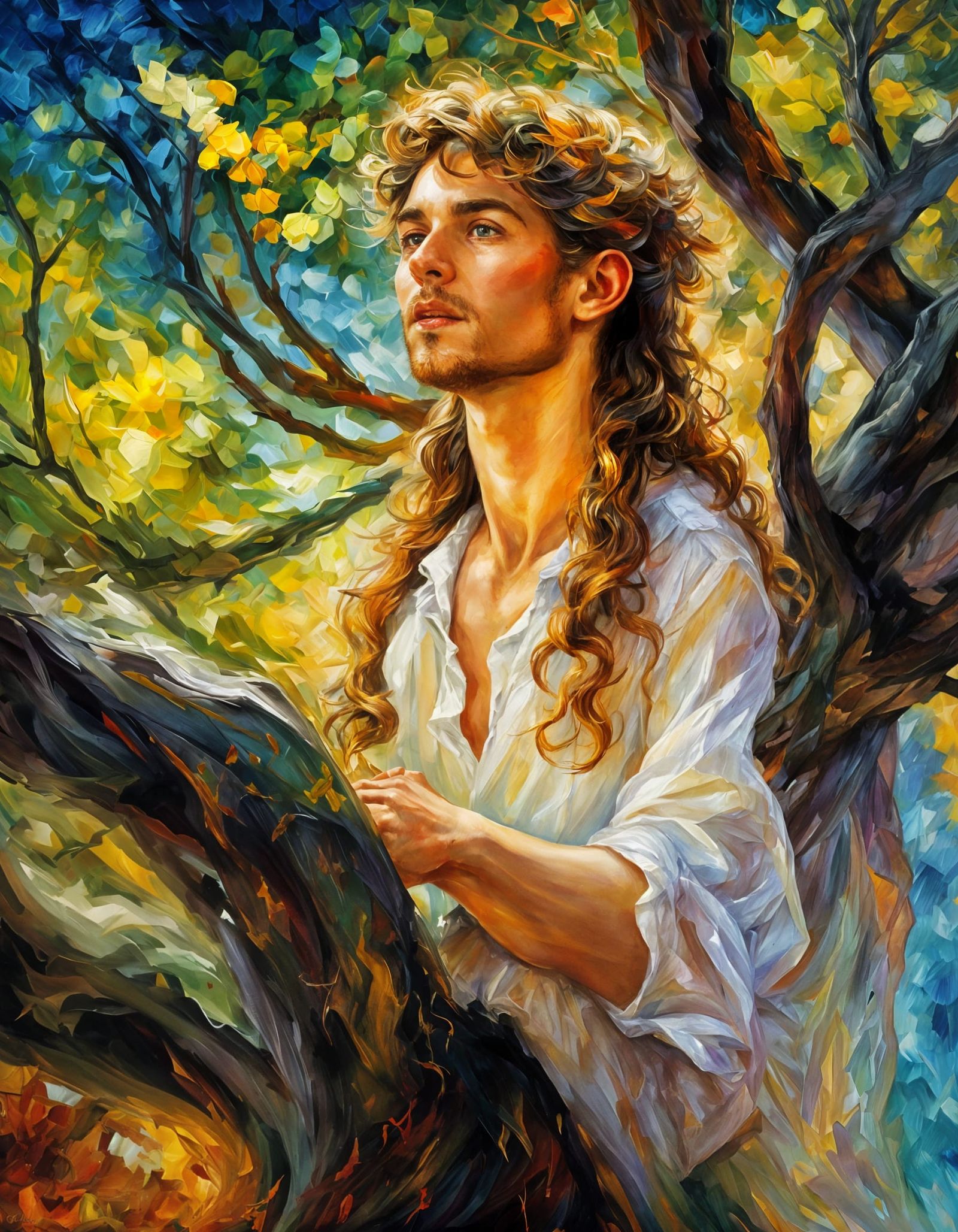 Happy Elf Dancing Under Olive Tree Oil Painting