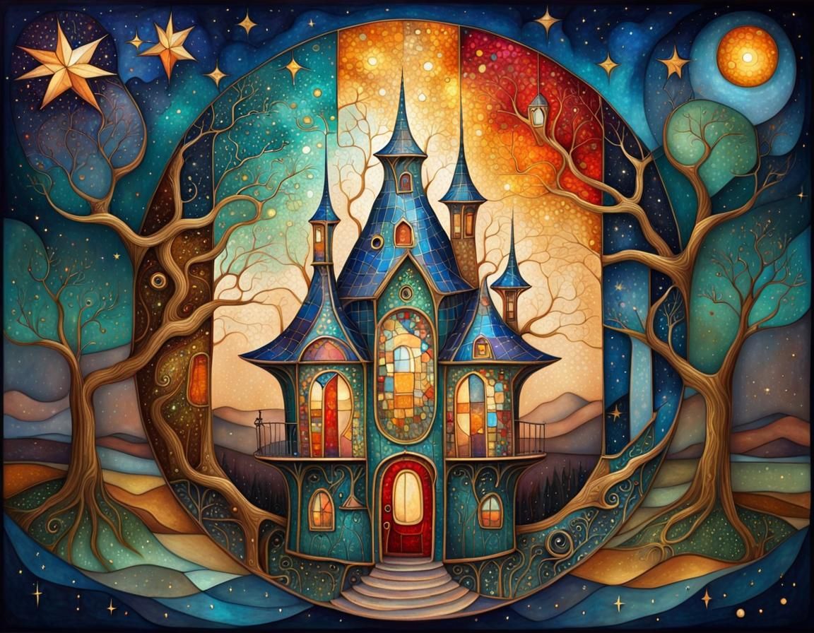 Glowing Stained Glass Fantasycore Houses in Surreal Optical ...