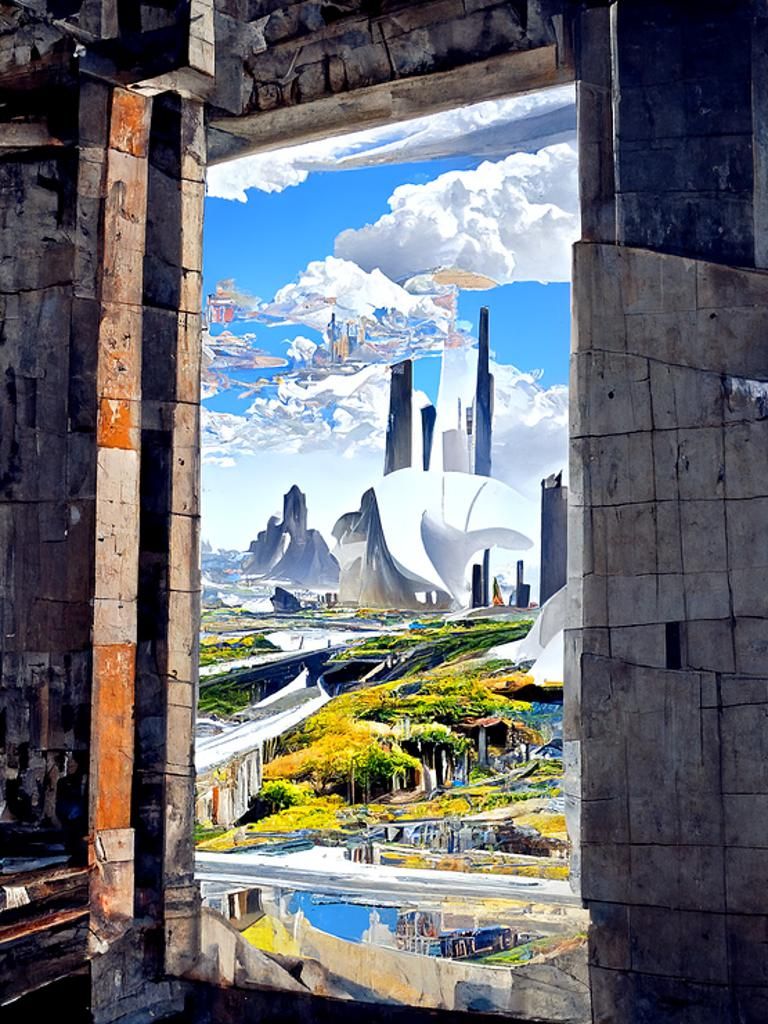 Mondrian Banksy Highly detailed epic scale cinematic fantasy landscape of Graffiti and Architecture