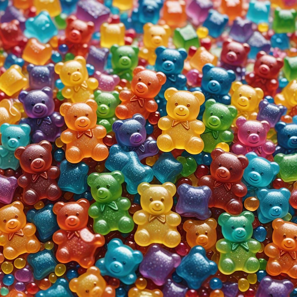 Vibrant Gummy Bears in a Whimsical Cosmic Wonderland