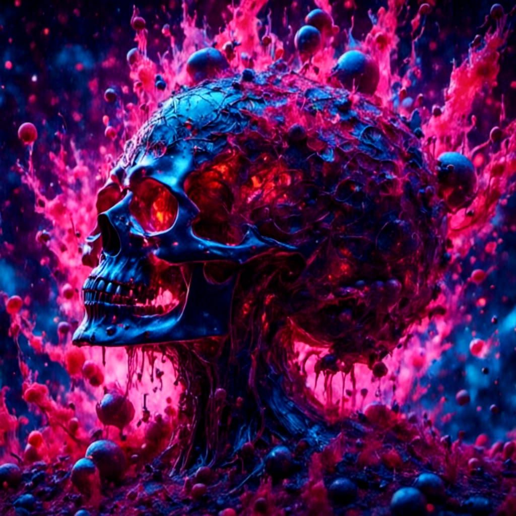 Psychedelic Cosmic Horror Illustration in Mixed Media