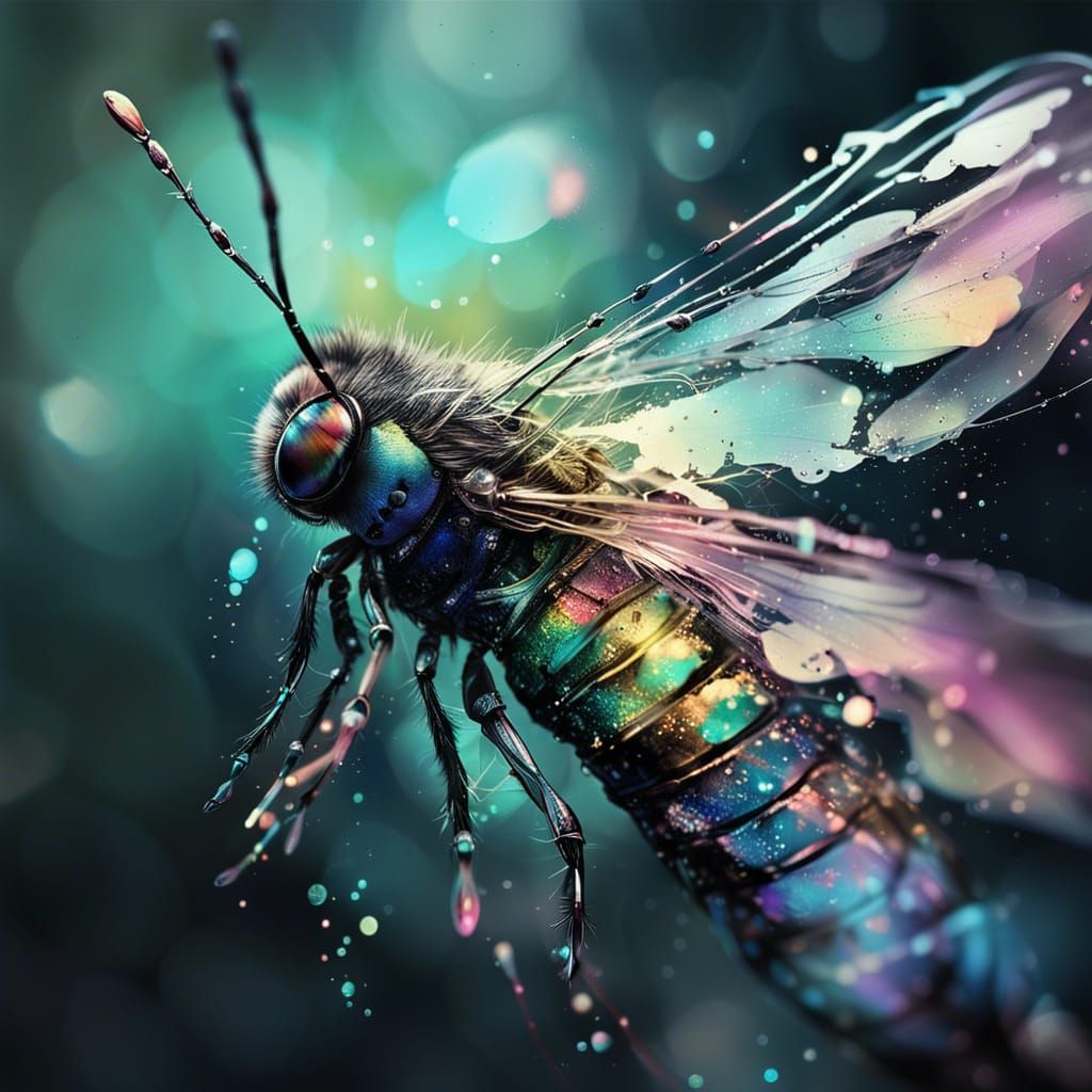 Iridescent Firefly in Pastel Fractal Ink