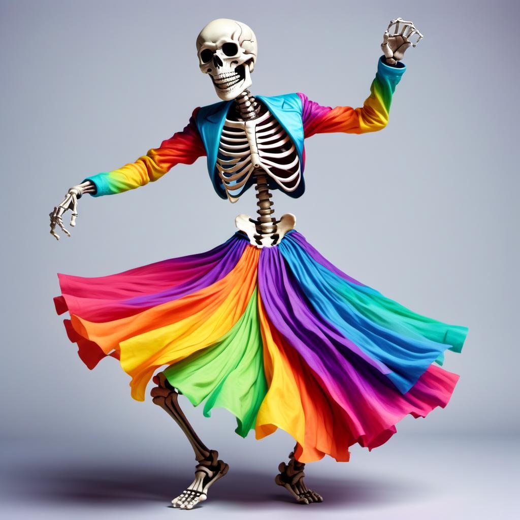 Vibrant Dancing Skeleton: Colorful Digital Art