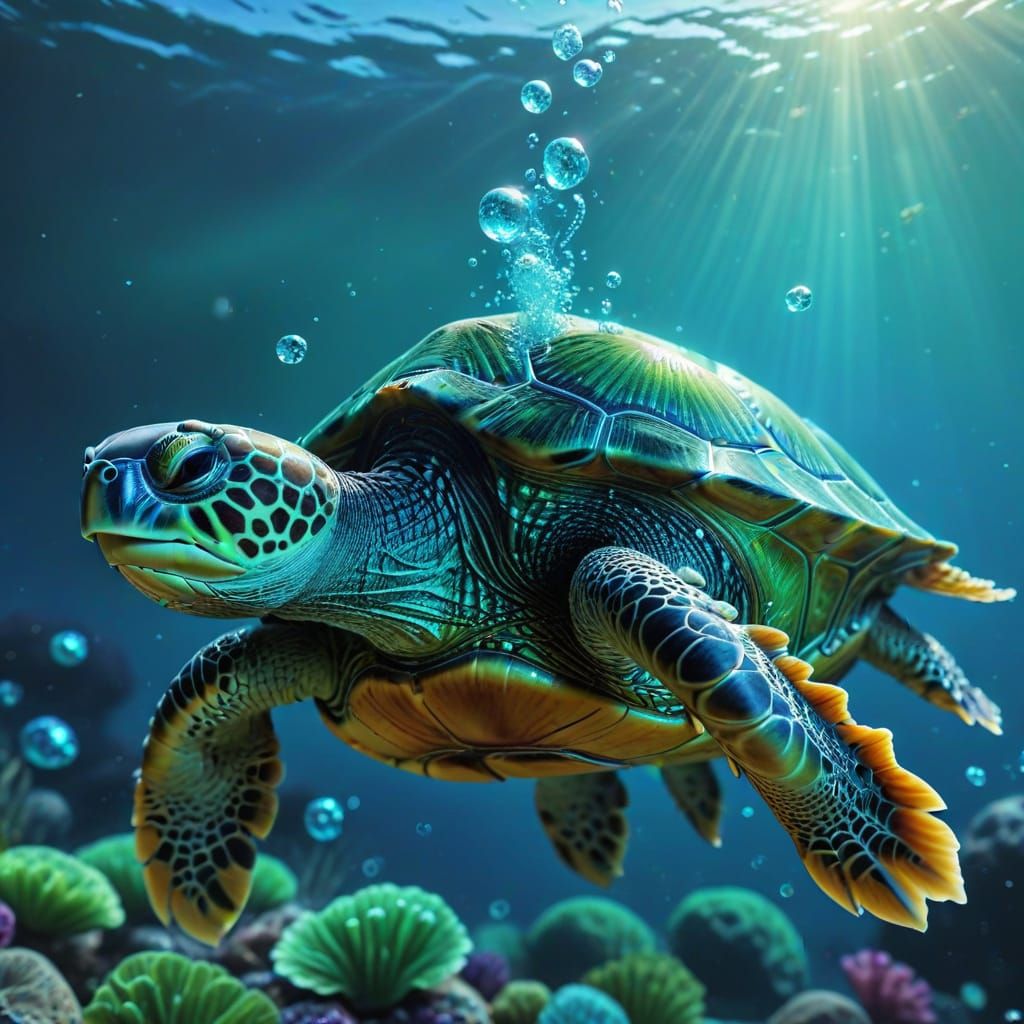 Singing Turtle's Underwater Performance: A Pixar-esque Scene