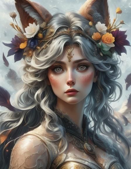 Fantasy Elves Portrait in Vintage Floral Style