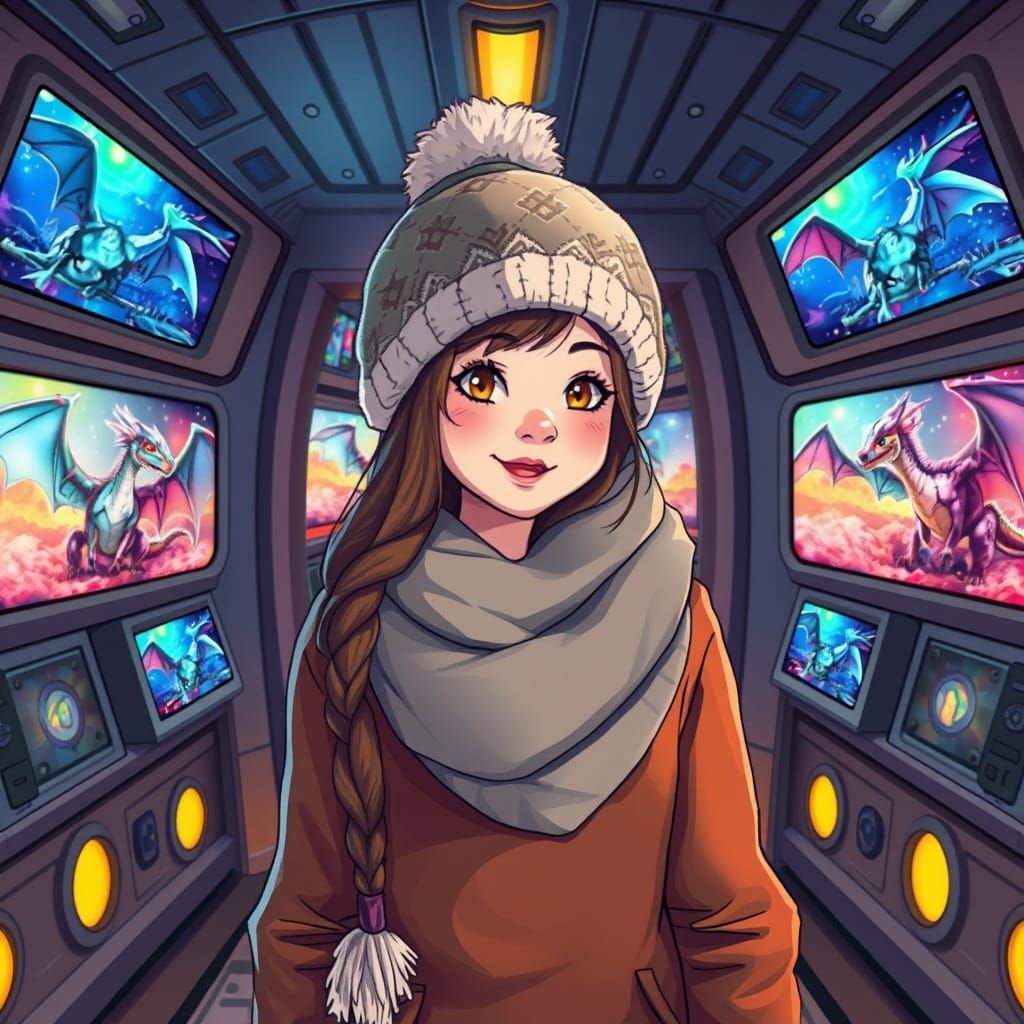 Rachel in Futuristic Ship Chamber, Cartoon Style