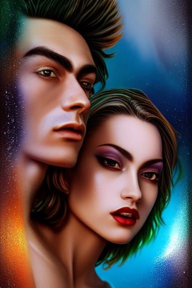 Sensual Saturnian Couple: Hyperdetailed Ethereal Portrait