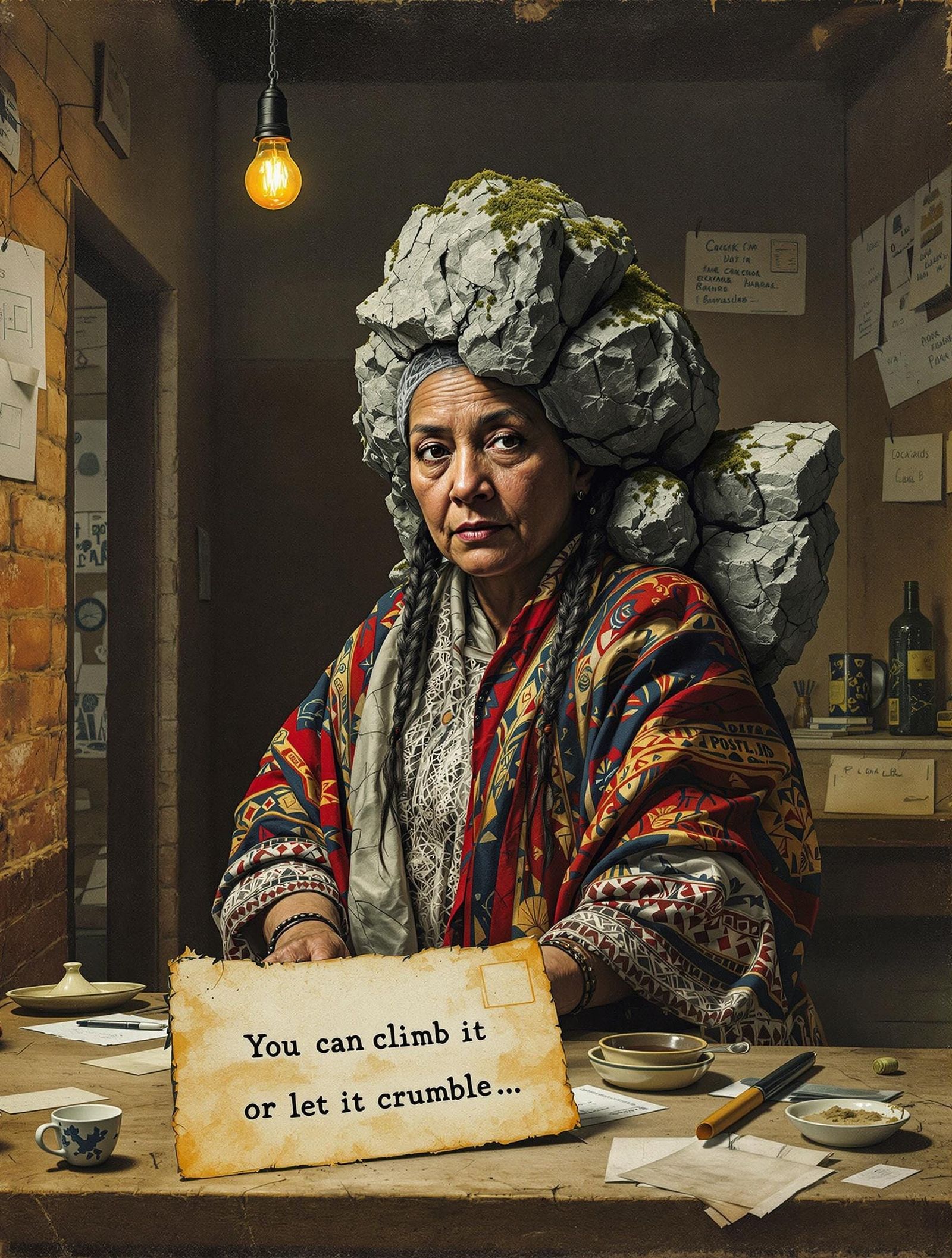 A Determined Woman Stands Strong in a Desolate Post Office