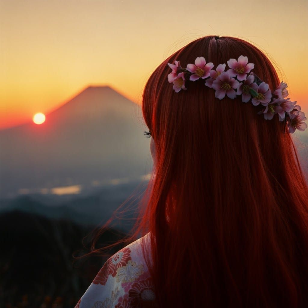 Japanese Maiden with Cherry Blossoms, Art Nouveau Style