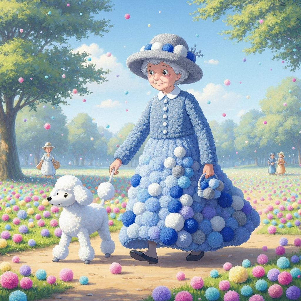PomPom Grandmother and Poodle in Impressionistic Park