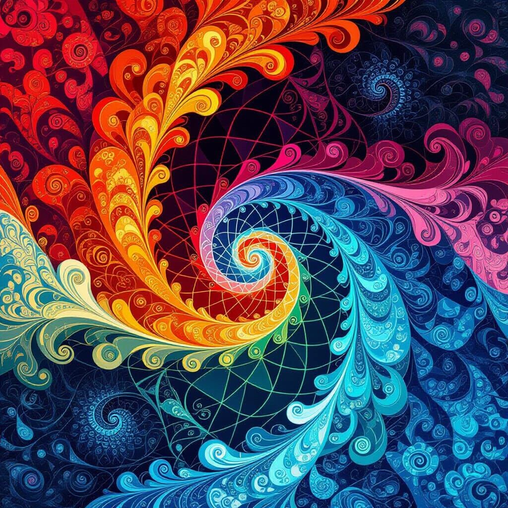 Psychedelic Sci-Fi Fractal Art with Zentangle Details