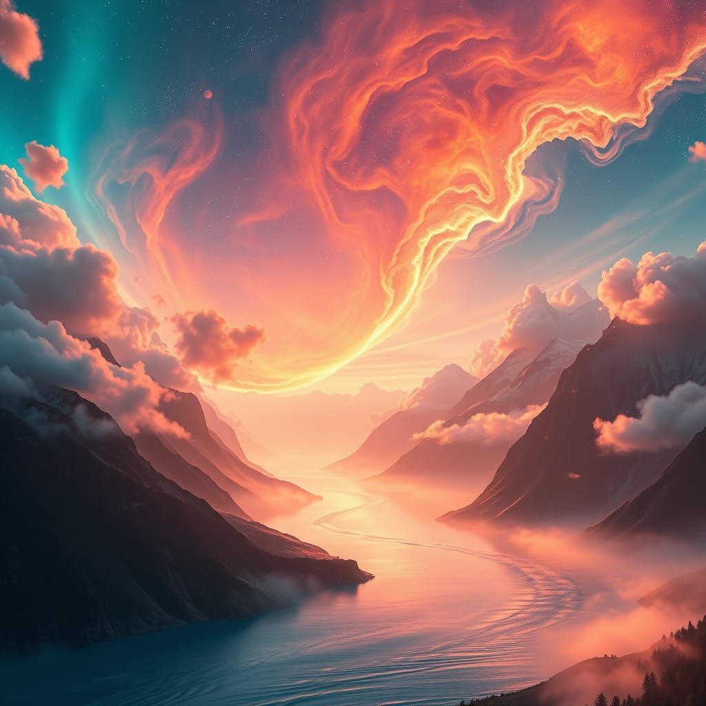 Ethereal Celestial Landscape in Vibrant Twilight Colors