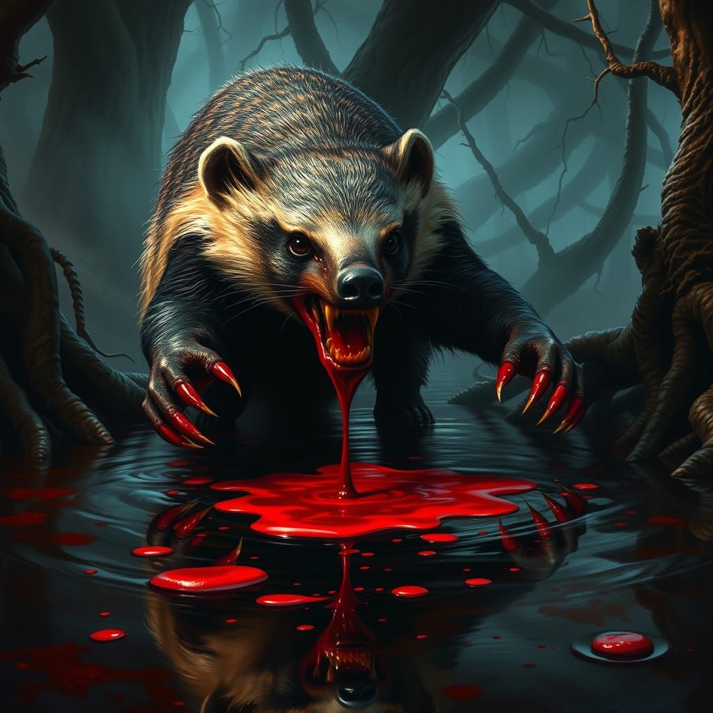 Ferocious Honey Badger in Dark Mystical Forest