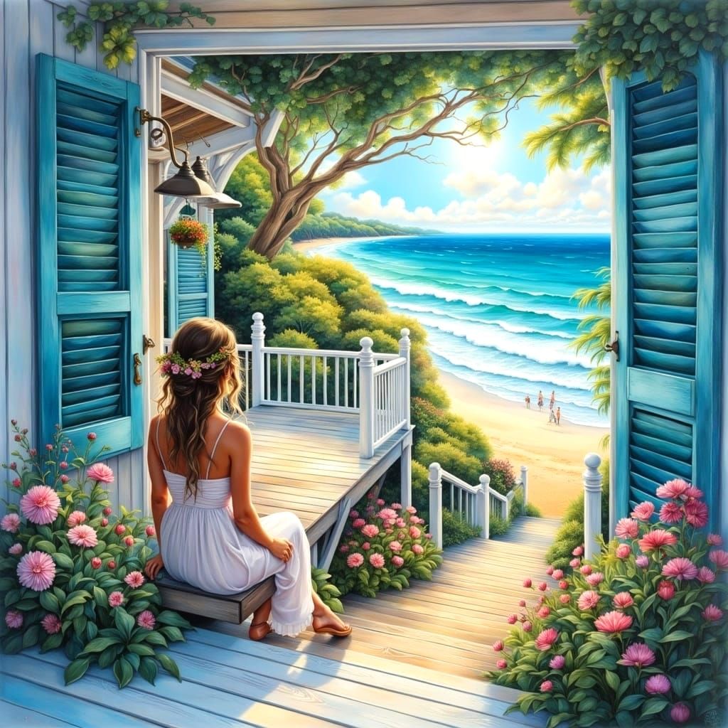 Australian Beachside Serenity in Watercolor Style