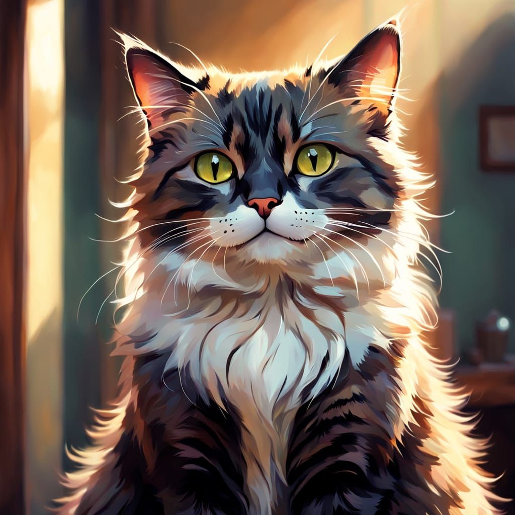 Whimsical Feline Portrait in Warm Morning Light