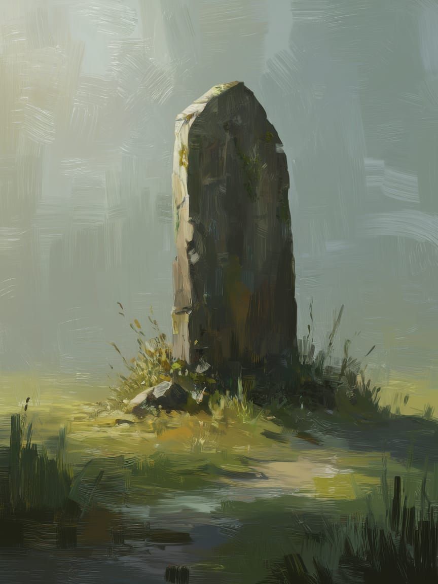 Ancient Monolith in Misty Ethereal Landscape