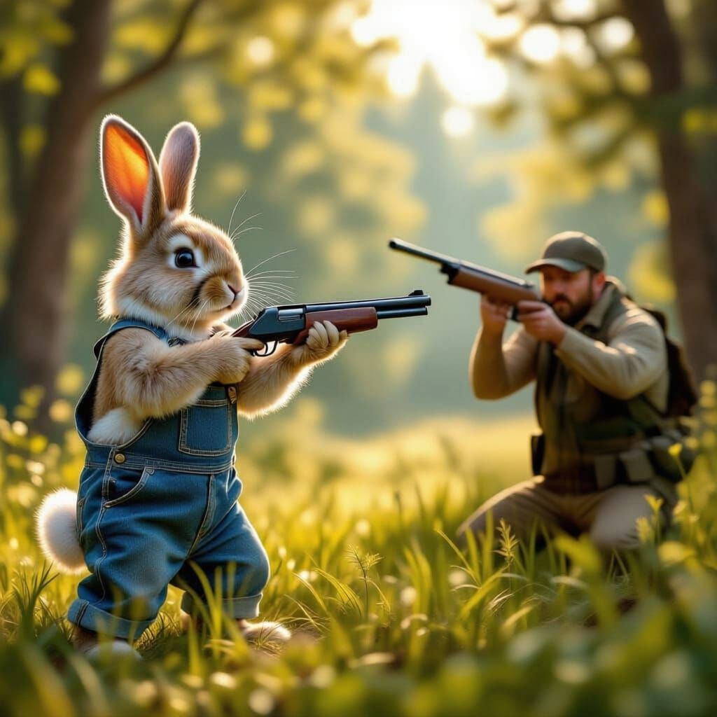 Rabbit Aims Shotgun at Hunter in Funny Twist