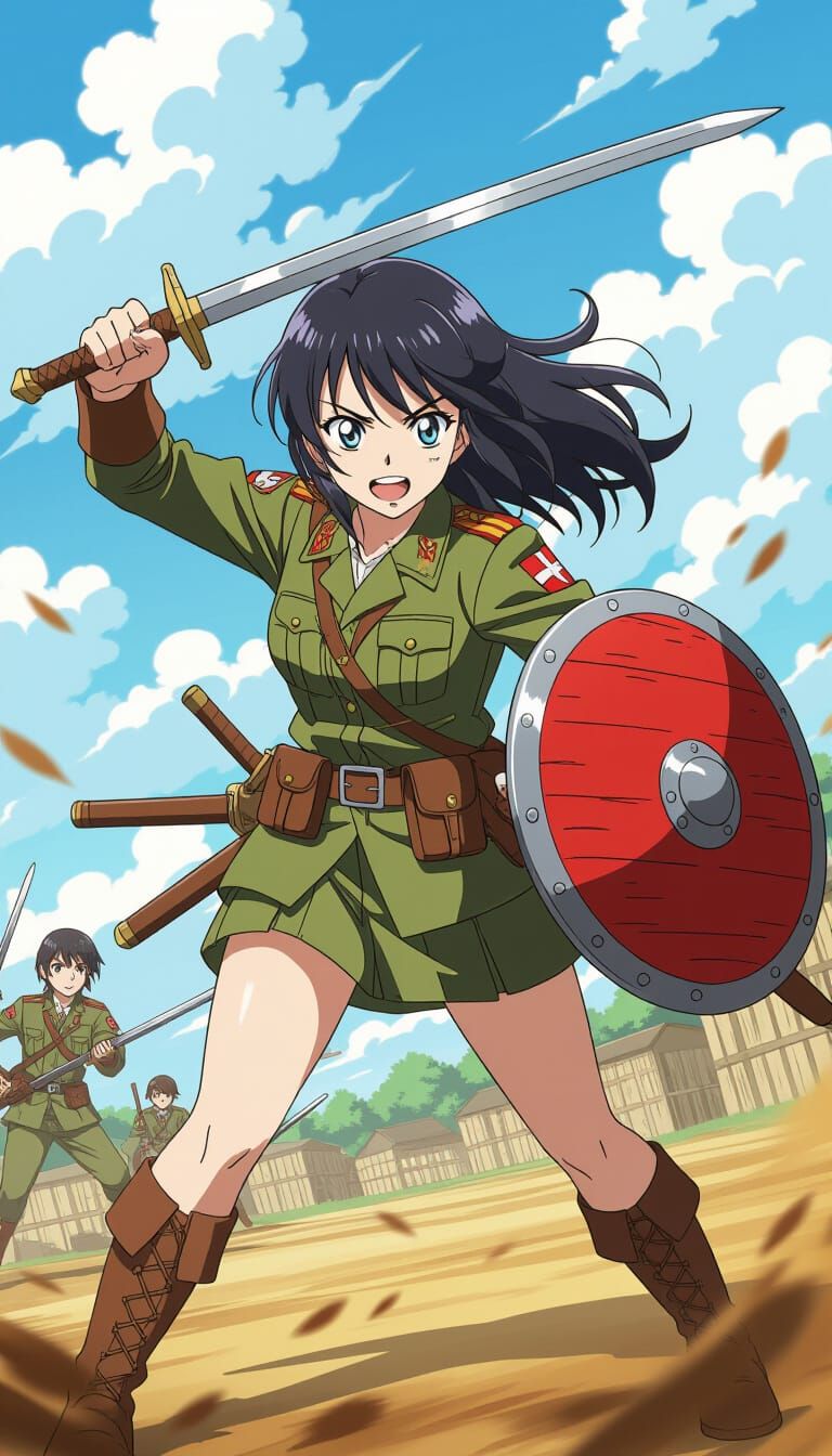 Anime Girl Warrior in Military Attire
