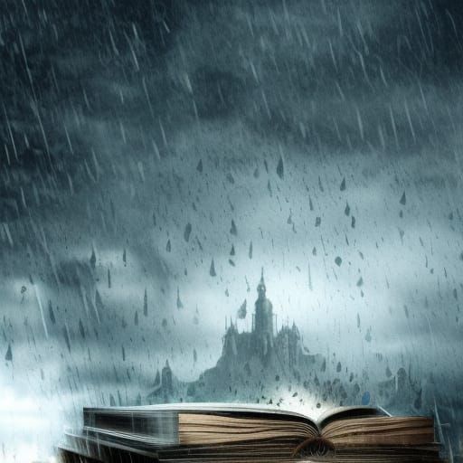 Epic Rain of Books Digital Painting