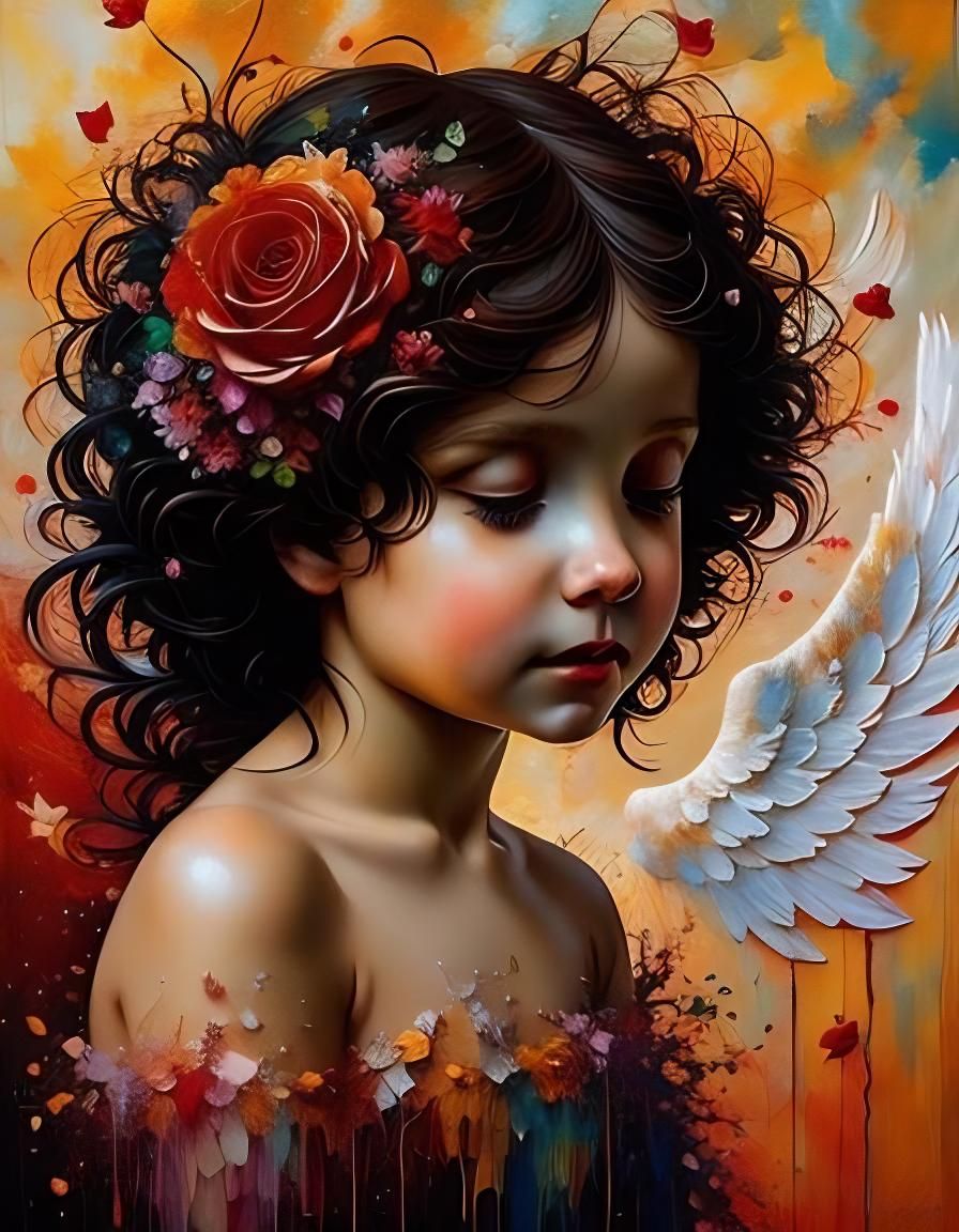 Angelic Rose: Impasto Oil Painting Portrait