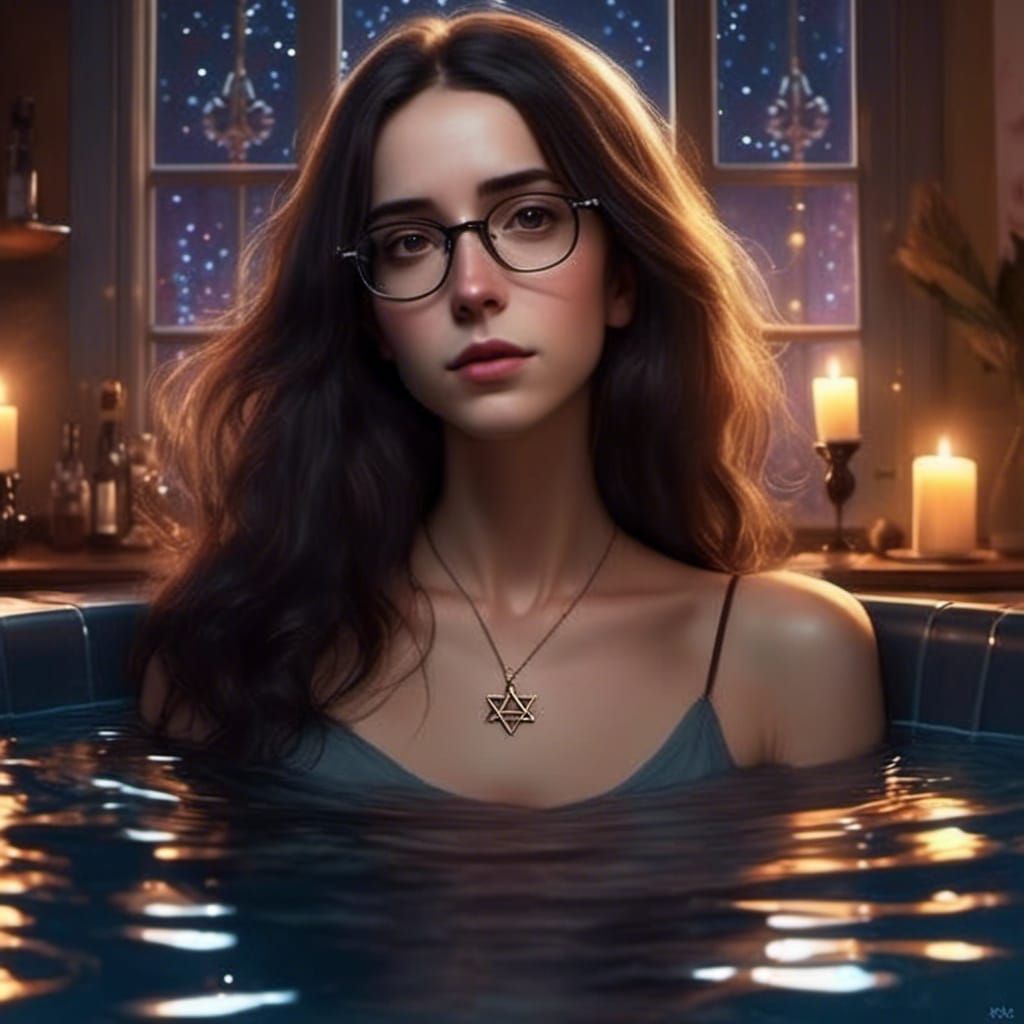 Beautiful Woman in Hot Tub, Hyperrealistic Cinematic Style