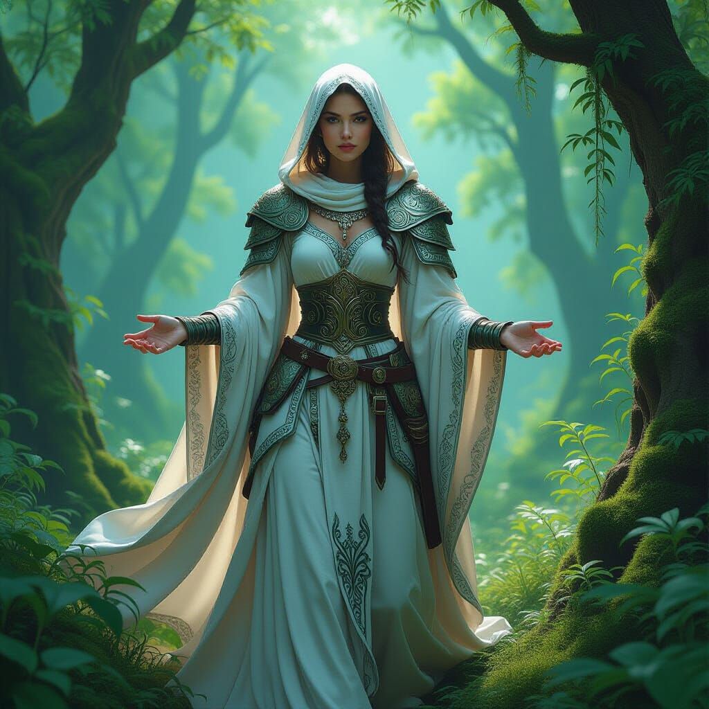 Celtic Female Cleric in Ethereal Forest Fantasy Art