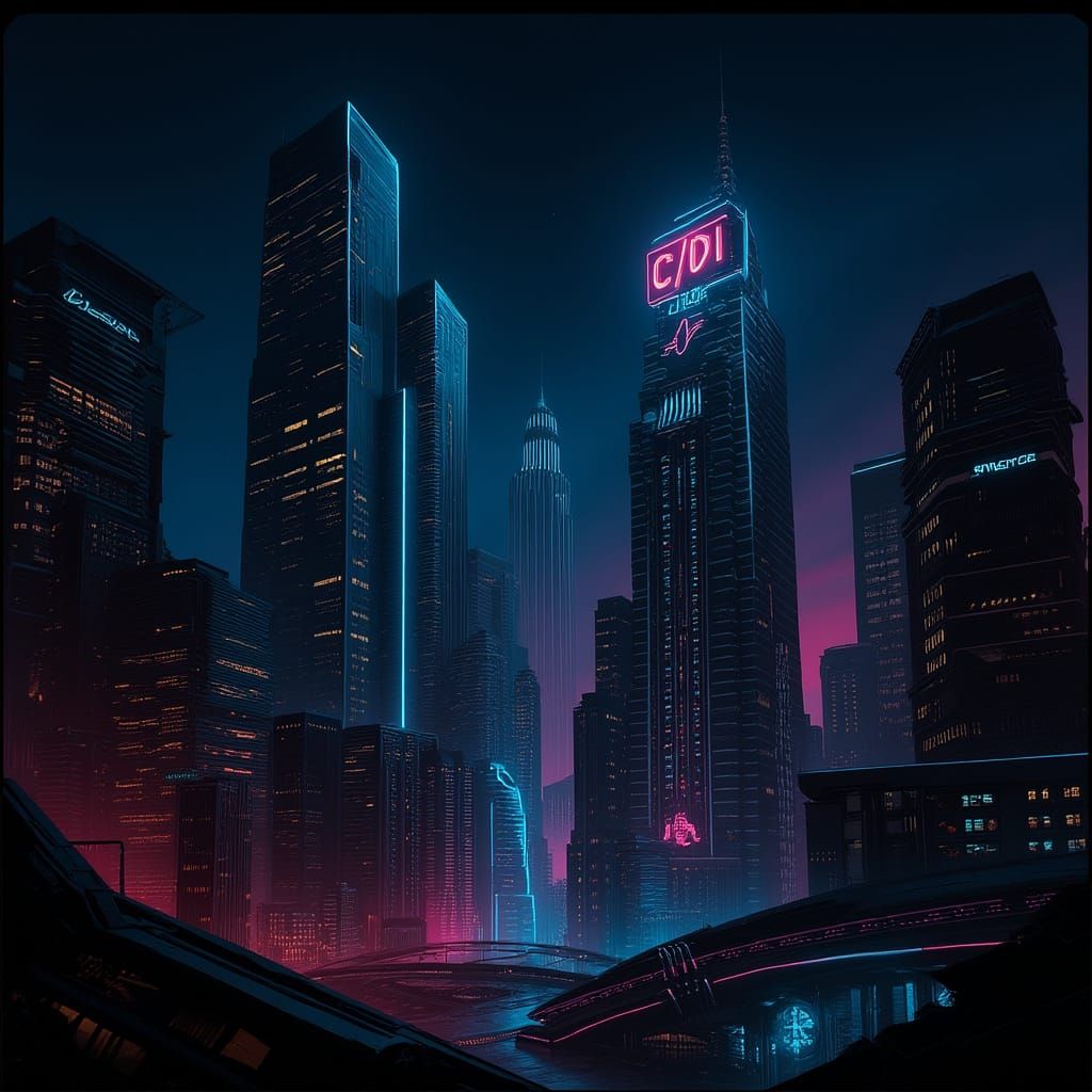 Futuristic Cityscape in Cyberpunk Style with Neon Lights
