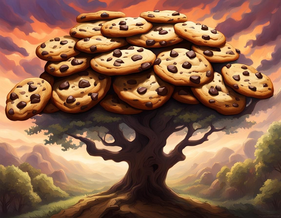 Chocolate Chip Cookie Trees in Impressionistic Landscape