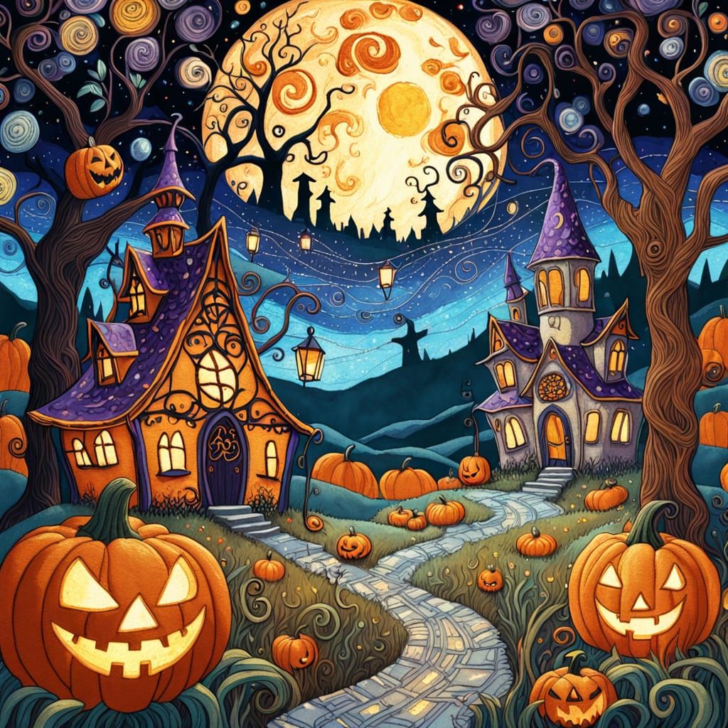 Art Nouveau Halloween Night with Trick-or-Treaters