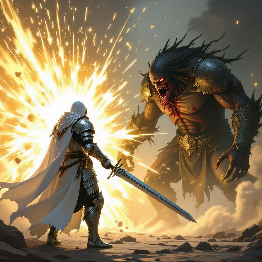 Paladin Confronts Horror in Argent Light Explosion