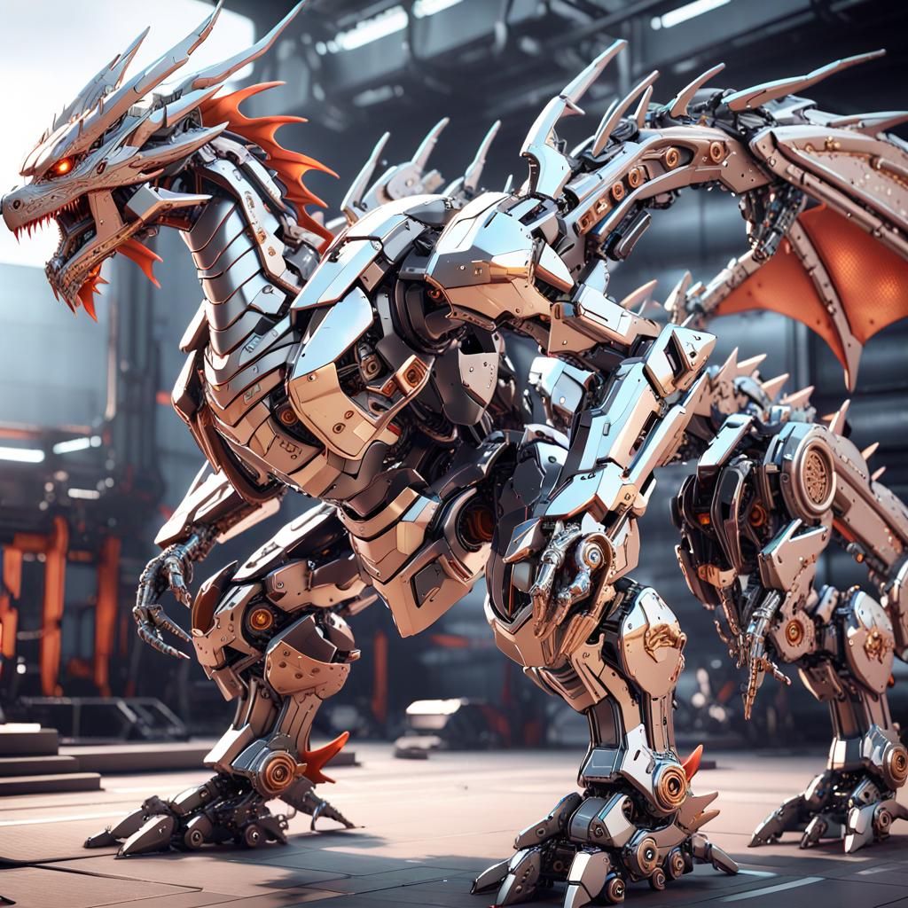 Anime Sci-Fi Dragon Mecha with Intricate Details