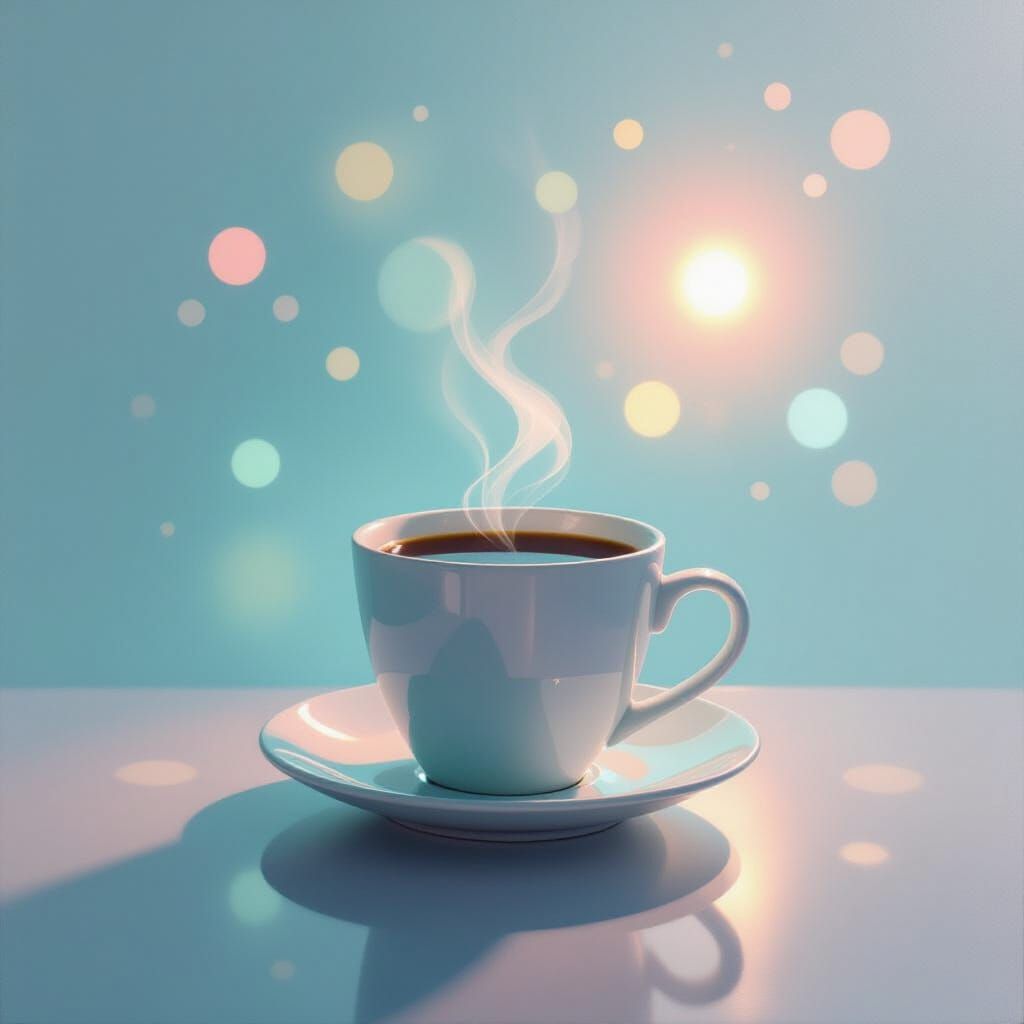 Ethereal Minimalist Coffee Painting with Retro Accents