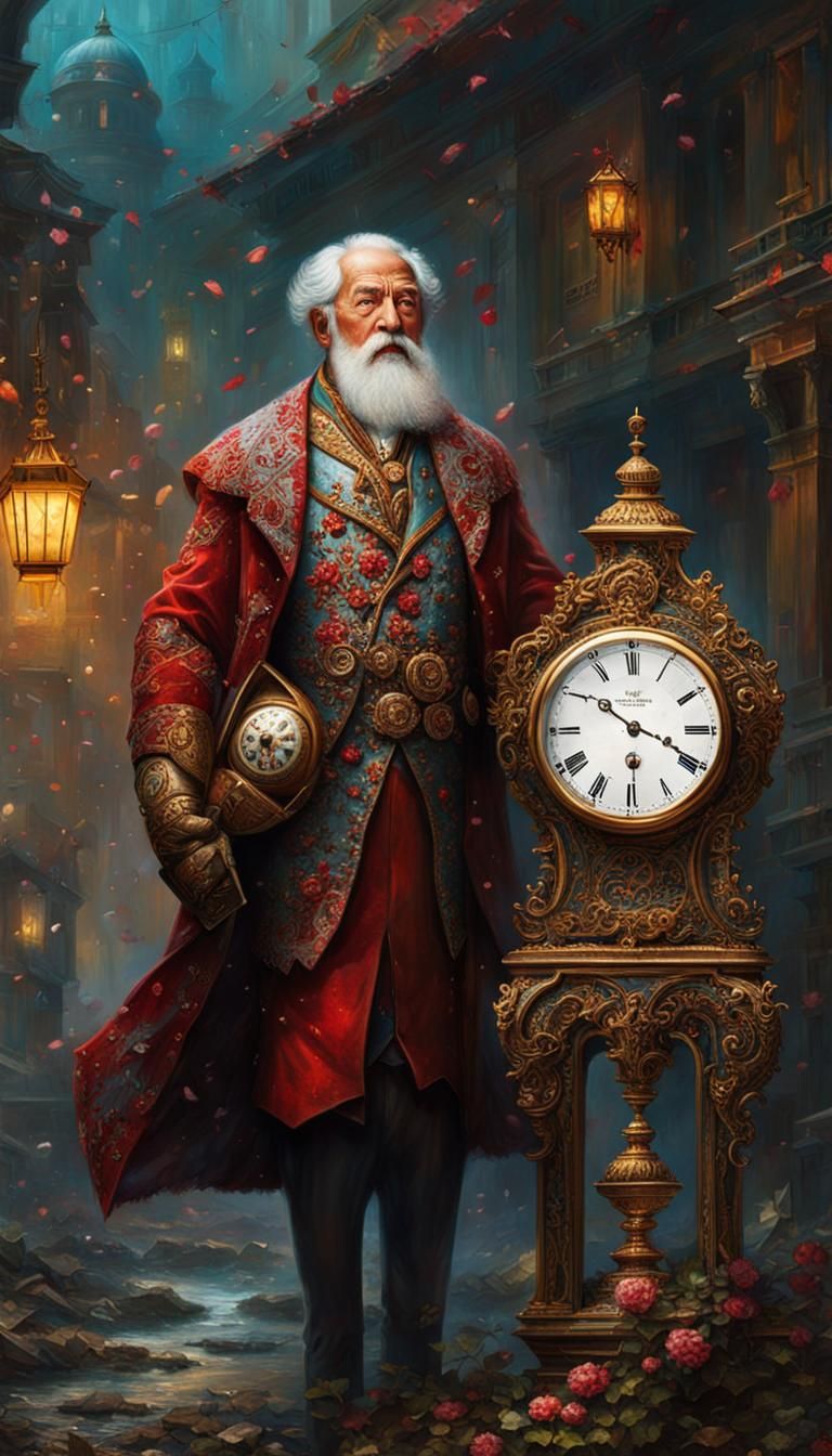Grandfather Time with Clock: Detailed Fantasy Photograph