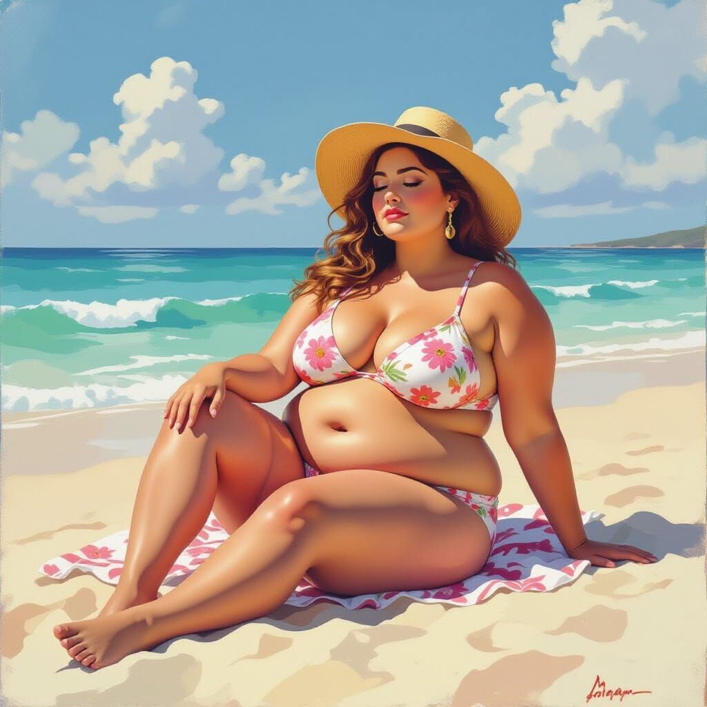BBW at Beach in Gouache and Watercolor Style