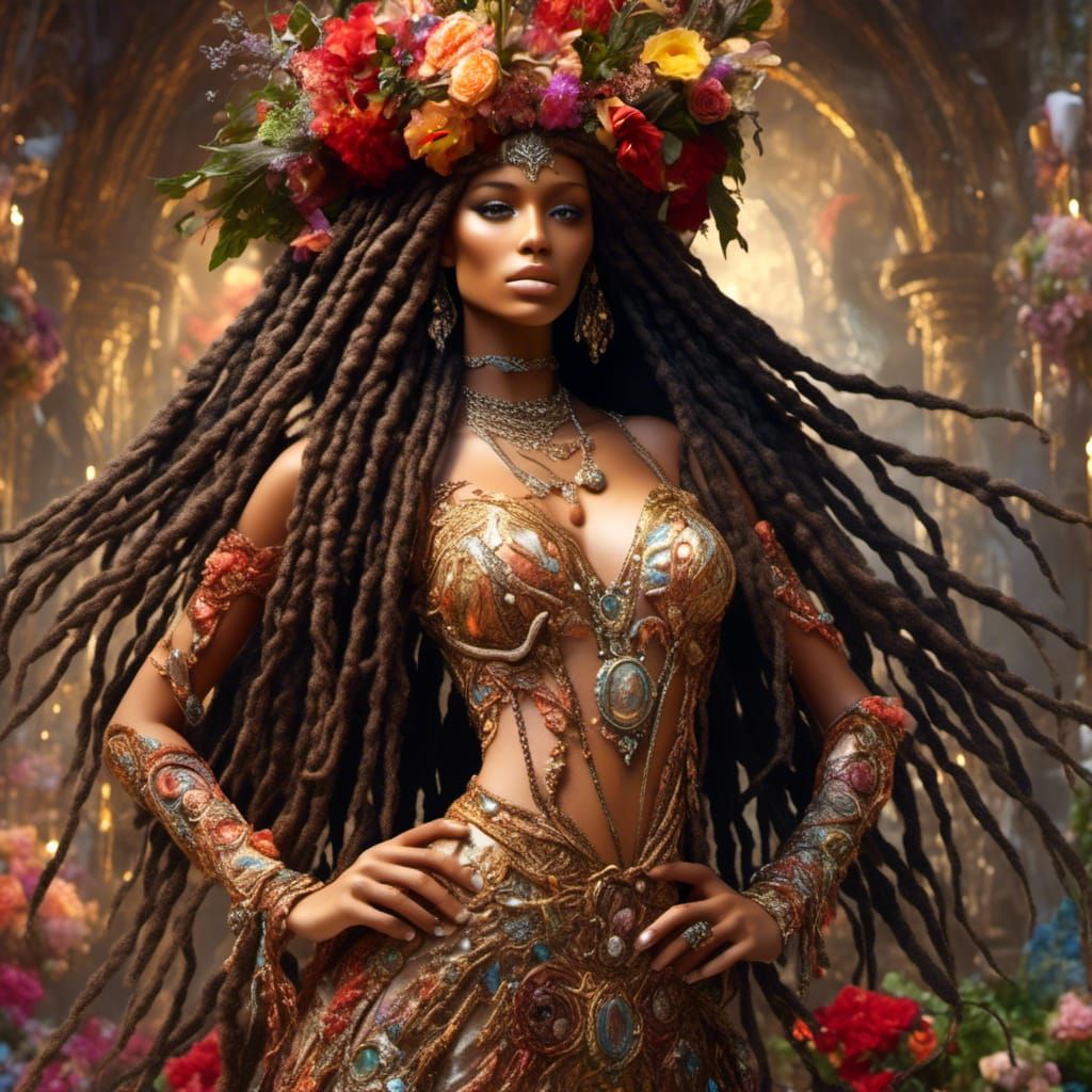 Sensual Goddess with Braids in 3D Digital Art