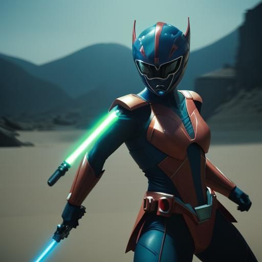 Power Rangers Wielding Lightsabers: Cinematic Film Still